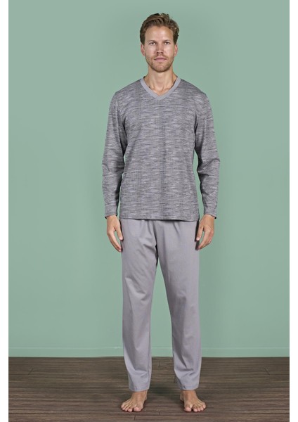 Erkek Gri V Yaka Uzun Kollu Pijama Takımı C2T3N91 fiyatları
