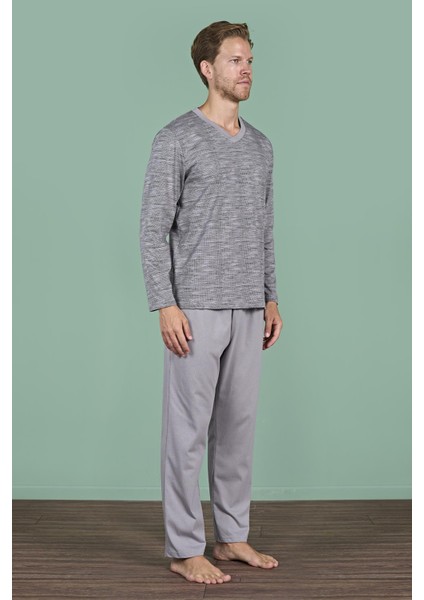 Erkek Gri V Yaka Uzun Kollu Pijama Takımı C2T3N91 modelleri