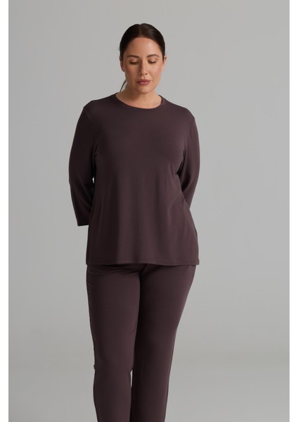 Kadın Plus Size Modal Iki Iplik Kısa Kollu T-Shirt