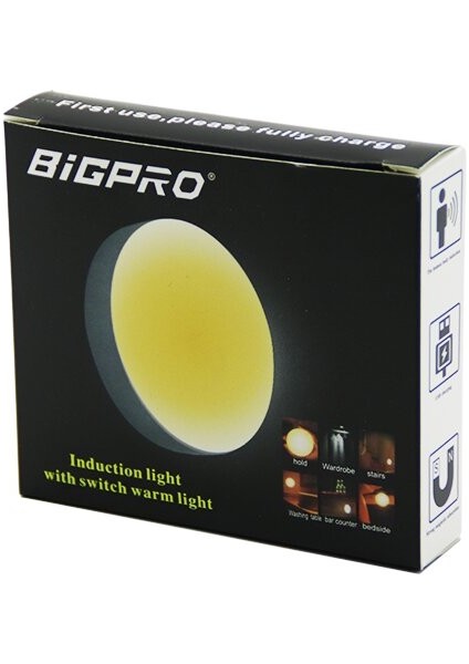 Sensörlü=0--3mt USB Şarjlı Sarı LED Yuvarlak Lamba Çap: 8.3cm - Kalınlık: 2cm (5256)