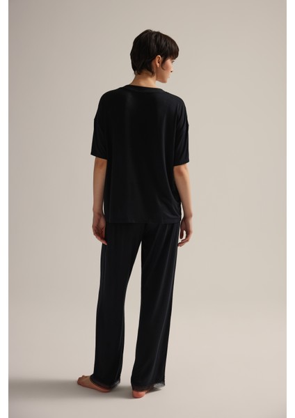 Kadın Viskon Dantel Detaylı Uzun Pijama Altı fırsatları