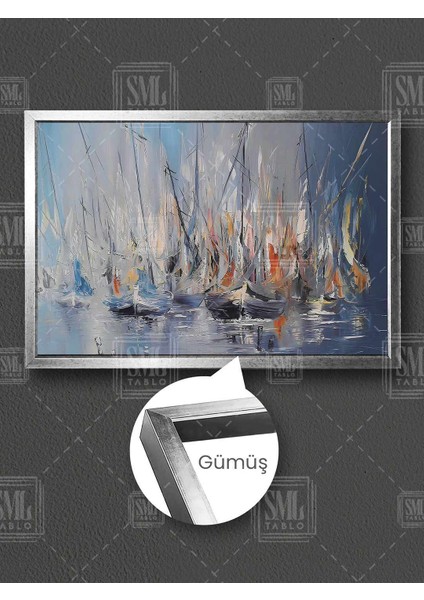 Yelkenli Gemiler Sakin Deniz Yansıma Modern Çerçeveli Yatay Kanvas Tablo fırsatları