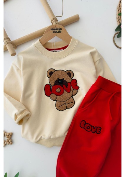 Love Bear Panç Işleme Detaylı Erkek Çocuk takım - Kırmızı fiyatları