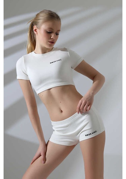 Kadın Krem Kısa Tişört Şort Takım MSC8002