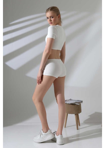 Kadın Krem Kısa Tişört Şort Takım MSC8002 fiyatları