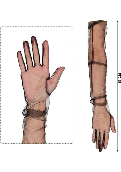 Uzun Boy Likralı Siyah Renk Yetişkin Mega Tül Eldiven 53 cm (5256) modelleri
