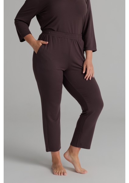 Kadın Plus Size Modal Iki Iplik Cepli Pantolon
