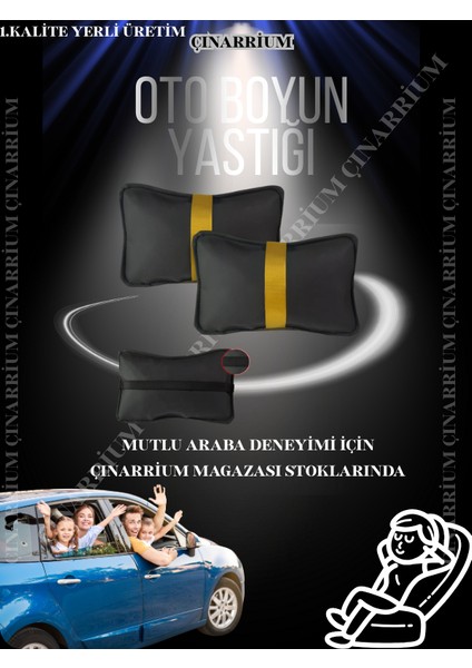 Porsche Cayman 987 2004-2012 With Bose Oto Koltuk Sarı Şerit Boyun Yastığı 2 Adet