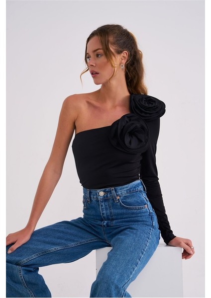 Elba Kadın Çıtçıtlı Gül Detaylı Bodysuit