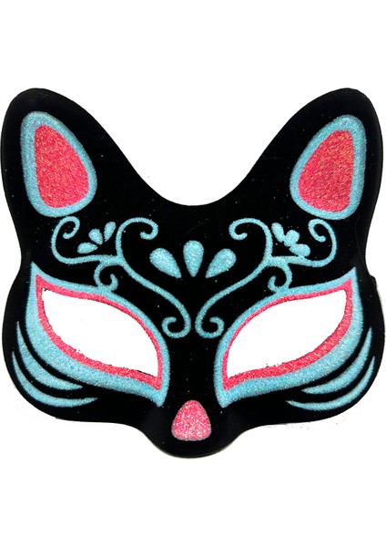 Siyah Renk Süet Kaplama Üzeri Mavi Kırmızı Simli Kedi Maskesi 17X14 cm (5256) fırsatları