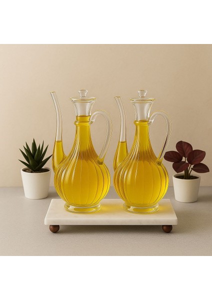 Mermer Stantlı Borosilikat Cam Glorry Cam Yağlık 700 ML+700 ml Çizgili Tasarım fiyatları