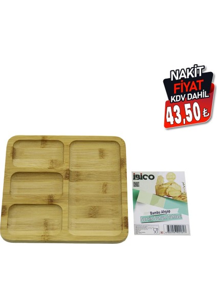 Kare 4 Bölmeli=3+1 Ahşap Bambu Servis Sunum Tepsi - Tahtası 20 x 20 x 1.4cm (5256) fiyatları