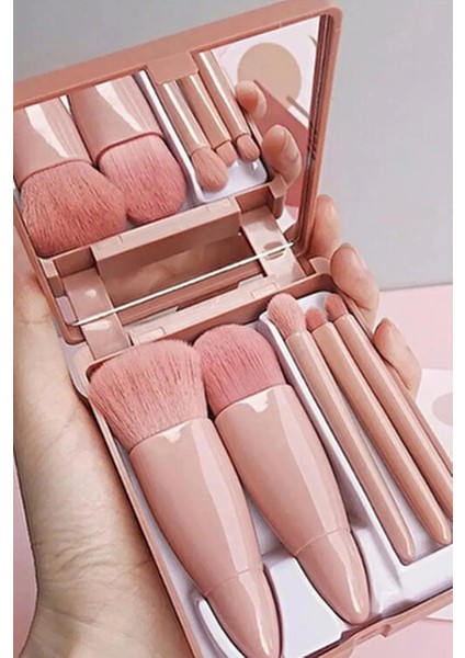 5'li Taşınabilir Aynalı Profesyonel Makyaj Fırçası Seti