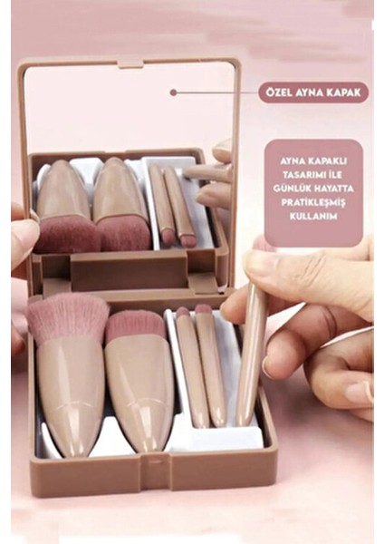 5'li Taşınabilir Aynalı Profesyonel Makyaj Fırçası Seti modelleri