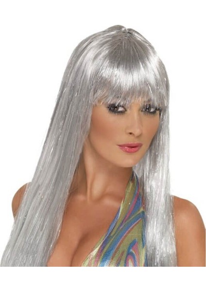 Platin Gri Gümüş Renk Uzun Parti Peruğu Uzun Takma Peruk (5256) fiyatları