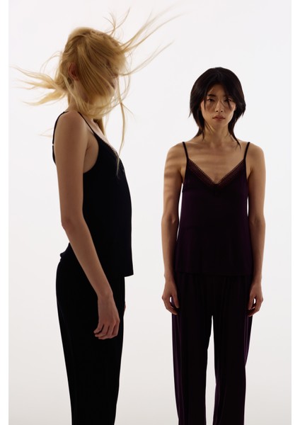 Kadın Viskon Ayarlanır Ip Askılı Atlet Pijama Üstü