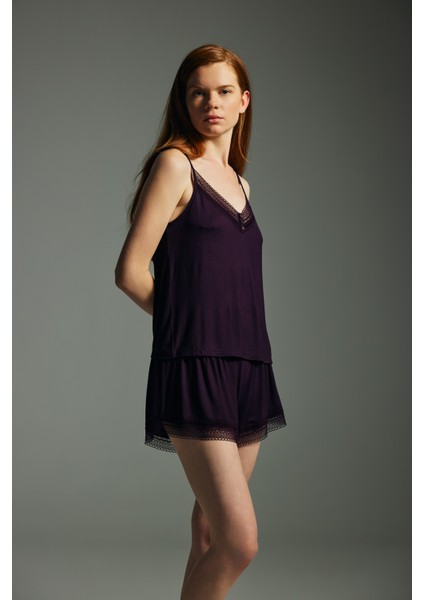 Kadın Viskon Dantel Detaylı Şort Pijama Altı modelleri