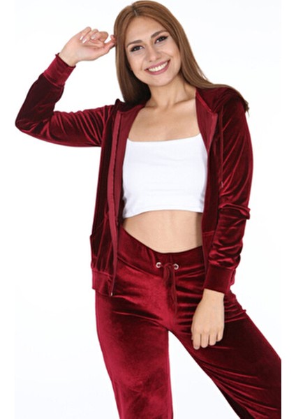 Kadın Bordo Kadife Takım Modern Kesim ve Lastik Paça Detayı ile Günlük Kullanım için fırsatları