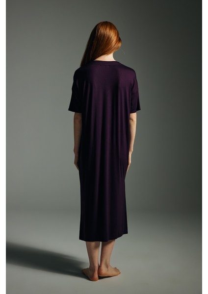 Kadın Viskon Kısa Kollu V Yaka Gecelik modelleri