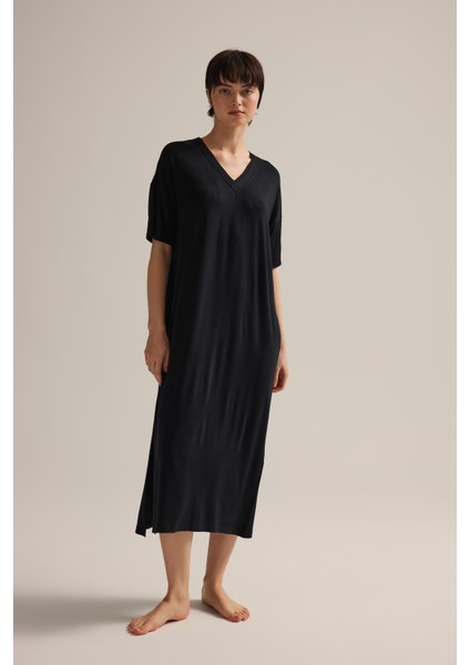 Kadın Viskon Kısa Kollu V Yaka Gecelik fiyatları