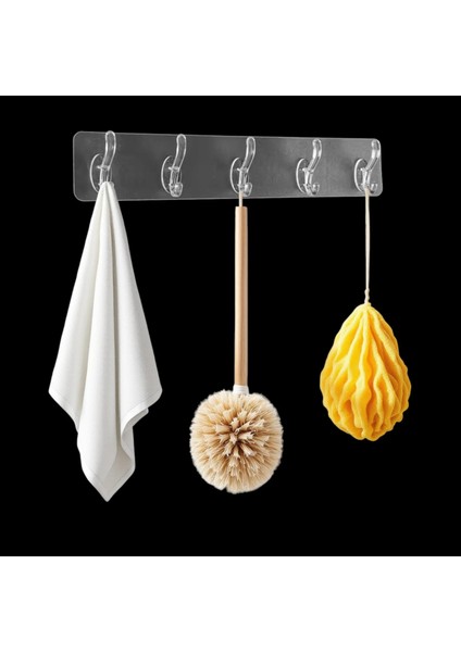 5’li Yapışkanlı Şeffaf Duvar Askısı Kanca Suya Dayanıklı Banyo Mutfak Düzenleyici Pratik Havluluk