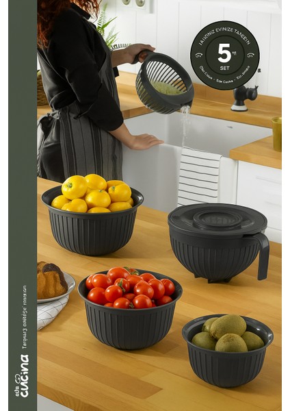 5 Parça Linea Çok Amaçlı Çeyiz Seti Yeşil 1x( Mikser Kabı 3lt) 1x(3 Boy Kase) 1x(Pirinç Süzgeçi 3lt) fiyatları
