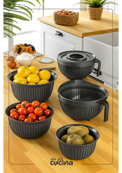 5 Parça Linea Çok Amaçlı Çeyiz Seti Yeşil 1x( Mikser Kabı 3lt) 1x(3 Boy Kase) 1x(Pirinç Süzgeçi 3lt) modelleri