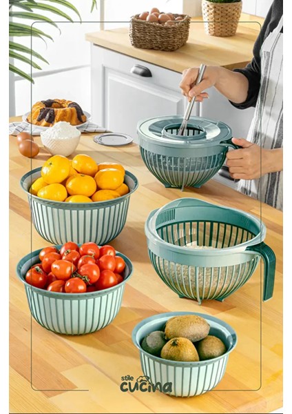 5 Parça Linea Çok Amaçlı Çeyiz Seti Yeşil 1x( Mikser Kabı 3lt) 1x(3 Boy Kase) 1x(Pirinç Süzgeçi 3lt) fiyatları