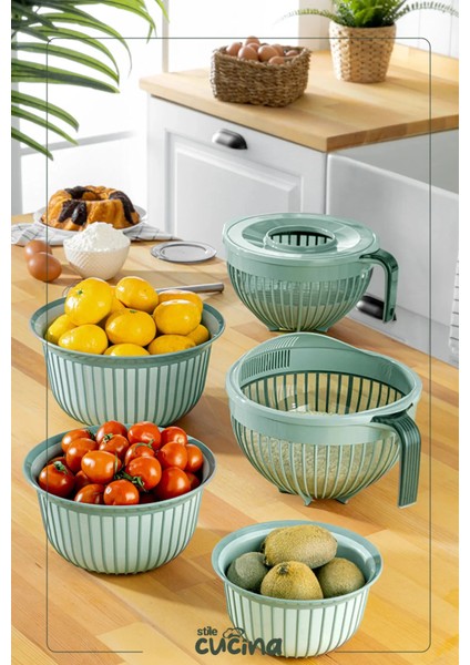 5 Parça Linea Çok Amaçlı Çeyiz Seti Yeşil 1x( Mikser Kabı 3lt) 1x(3 Boy Kase) 1x(Pirinç Süzgeçi 3lt) modelleri