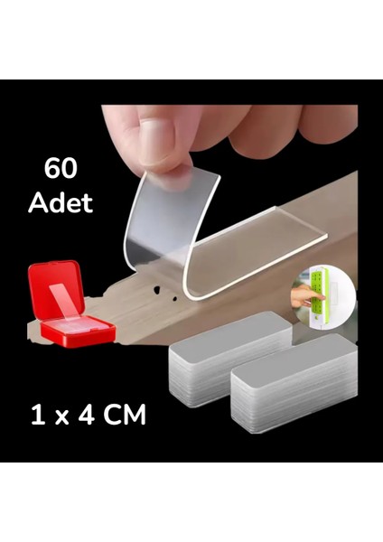 60’lı Güçlü Şeffaf Çift Taraflı Monte Bant Seti – Çok Amaçlı Yapıştırıcı Çözüm 1 x 4 cm
