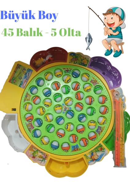 Büyük Boy Pilli Müzikli 45 Balık 5 Oltalı Balık Tutma Oyunu
