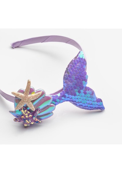 Lila Payetli Deniz Kızı Figürlü Kız Çocuk Taç