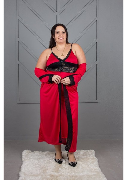 Aşkın Rengi Kırmızı: Büyük Beden Sabahlıklı Ipekli Penye Gecelik Takımı fiyatları