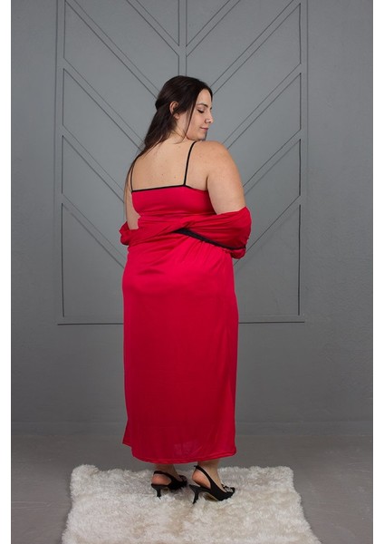 Aşkın Rengi Kırmızı: Büyük Beden Sabahlıklı Ipekli Penye Gecelik Takımı modelleri