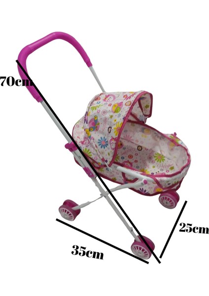 Çocuklar Için Katlanabilir Tatlı Minik Oyuncak Puset Pembe-Beyaz