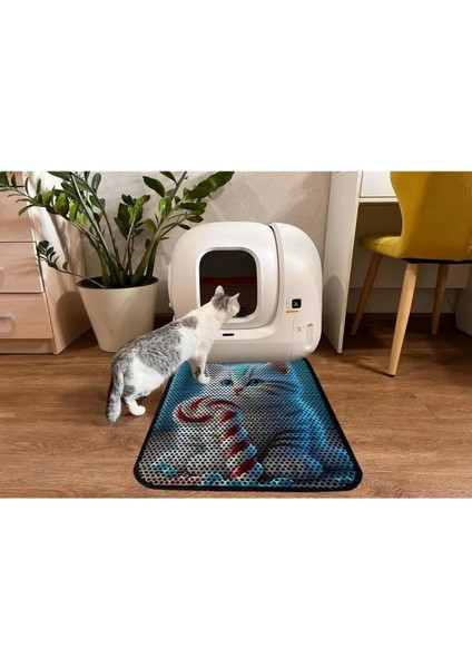 Büyük Boy Elekli Tuvalet Önü Desenli Kedi Kumu Paspası | 60X80 cm Kum Toplayıcı Mat