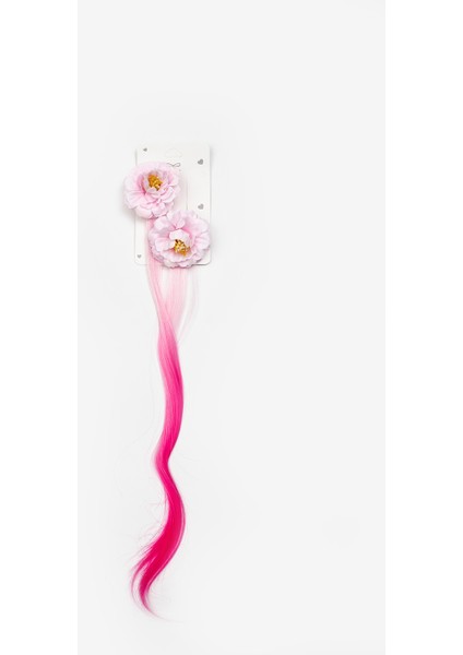 Pembe Çiçek Detaylı Saçlı Kız Çocuk Ikili Toka Set