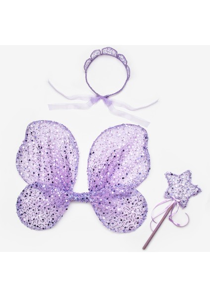 Lila Pullu Boncuklu 3'lü Kelebek Kanat Asa Taç Set indirimleri