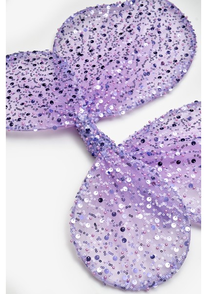 Lila Pullu Boncuklu 3'lü Kelebek Kanat Asa Taç Set