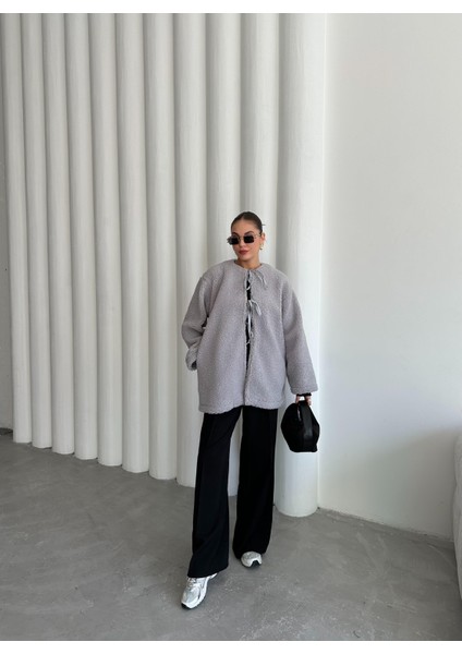 Gri Önü Bağlamalı Teddy Ceket fiyatları