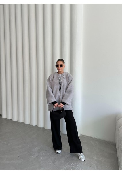 Gri Önü Bağlamalı Teddy Ceket indirimleri