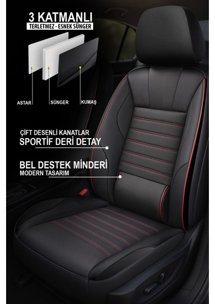 Stone Serisi Üniversal Deri Oto Koltuk Kılıfı - Bel Destekli - 5 Koltuk Tam Set modelleri