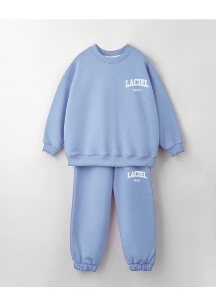 Unisex Laciel Paris Winter Clup Mavi 3 Iplik Fitilli Kumaş Alt Üst Eşofman Takımı