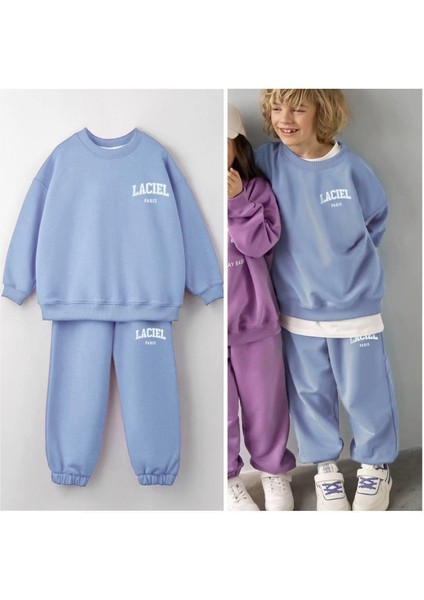 Unisex Laciel Paris Winter Clup Mavi 3 Iplik Fitilli Kumaş Alt Üst Eşofman Takımı fırsatları