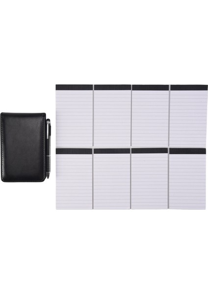 10 Adet Mini Cep Not Defteri Tutucu Seti, Metal Kalem ve Cep Defter Yedekleri ile (Siyah) (Yurt Dışından)
