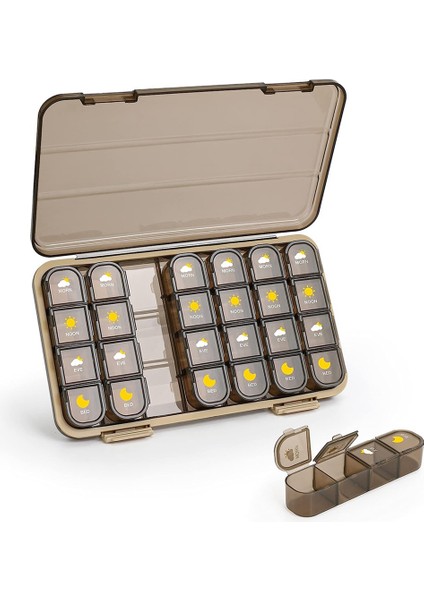 Hap Düzenleyici Günde 4 Kez, 7 Günlük Hap Kutusu Günde 4 Kez - Ayrı Kutulu Haftalık Kutusu Düzenleyici, Kahverengi (Yurt Dışından)