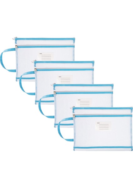 4 Adet Örgü Fermuarlı Kese Saydam A4 Belge Çantası Kitap Dosya Klasörleri Kırtasiye Kalem Kutusu A4 Örgü Zip Klasörü, Mavi (Yurt Dışından)