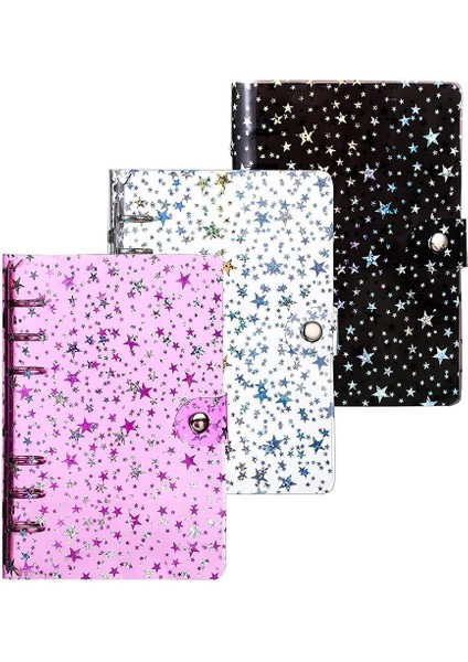 3 Parça A6 Dizüstü Bağlayıcı Kapağı Yıldız Pvc Yumuşak 6-Ring Snap Düğmesi Kapatma Gevşek Yaprak Klasörü (Yurt Dışından)