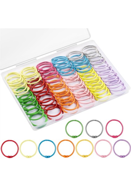 Şeffaf Organizatör Kutusu ile 100PCS Bağlayıcı Halkalar - 1/5 Inç Renkli Metalik Gevşek Yaprak Kağıt (Yurt Dışından)