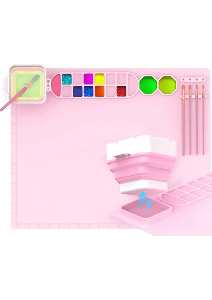 Silikon Boyama Matı, Fincanlı, 5 El Sanatları Fırça Temizleme Aletleri, 50,8 cm x 40,6 cm Largeartist Mat, Reçine Için Uygun, Dıy (Yurt Dışından)